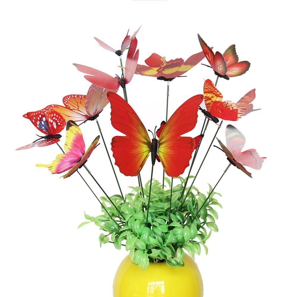 12PCS Multicolor Butterfly Garden Stakes Mixed Size Ornament Simulation Butterfly with Rods Accessories DIY