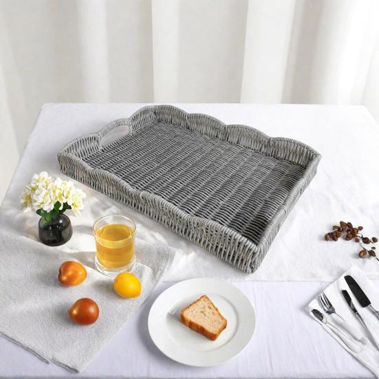 Storage Tray Wicker Basket with Handles Retro Rattan Weave Design