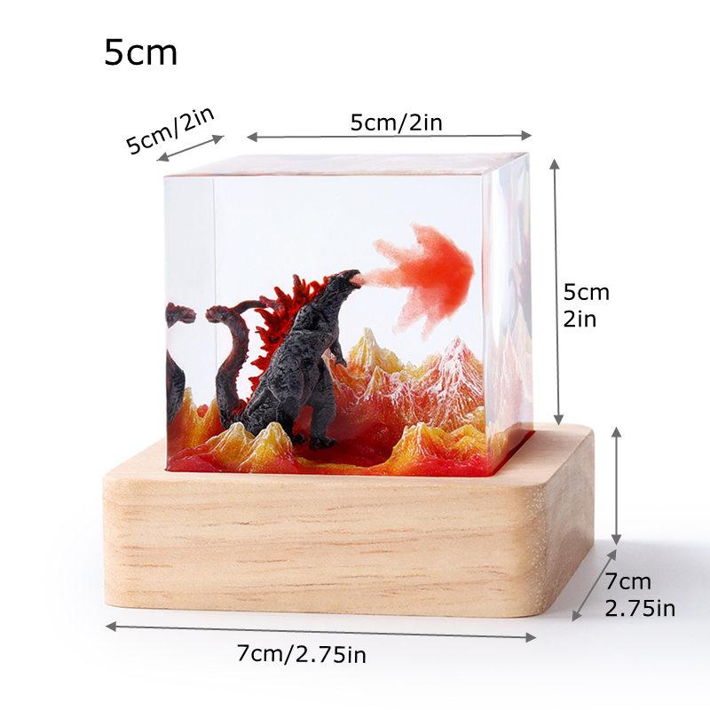 

5cm Cube Firedragon Epoxy Resin Statue Monster Volcano Micro Landscape Desktop Decoration Night Glowing Gift Room Accessories