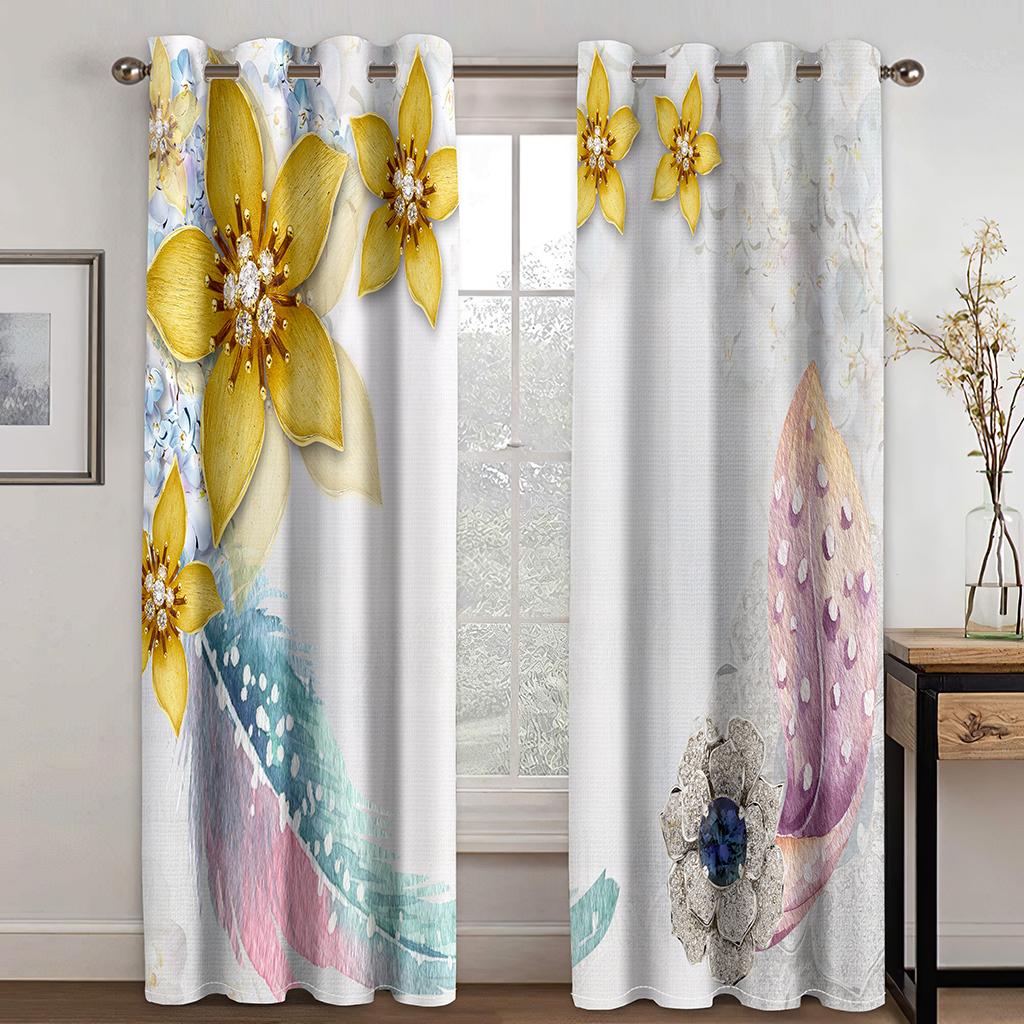 Luxuriöse Goldene Blume Rose Diomand Mädchen Fenster Vorhänge Raffrollos für Wohnzimmer Kinder Schlafzimmer Küche Tür Heimdekor Gerät 2 Stück