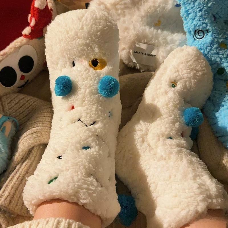 

Супер Толстые Носки из Овчины для Женской Осени и Зимы, Милые Носки до Середины Икры для Сна с Флисом для Тепла, Домашние Носки для Пола 1 pair белый