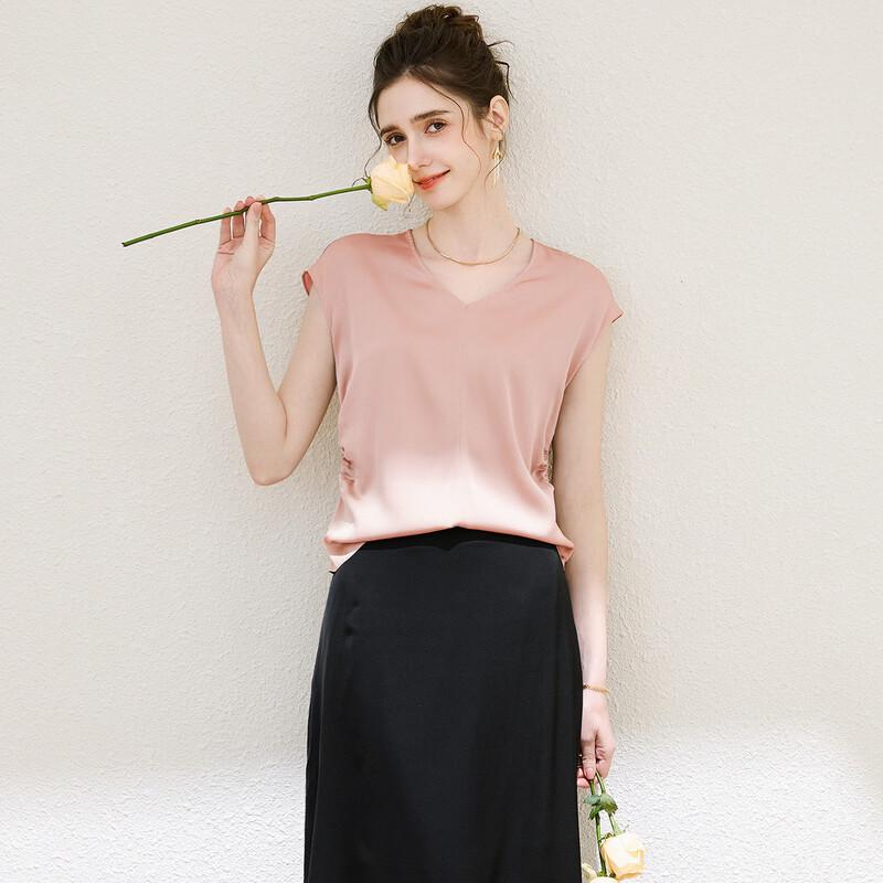 

TUHUANG Pleated Mulberry Silk V-Neck Blouse M