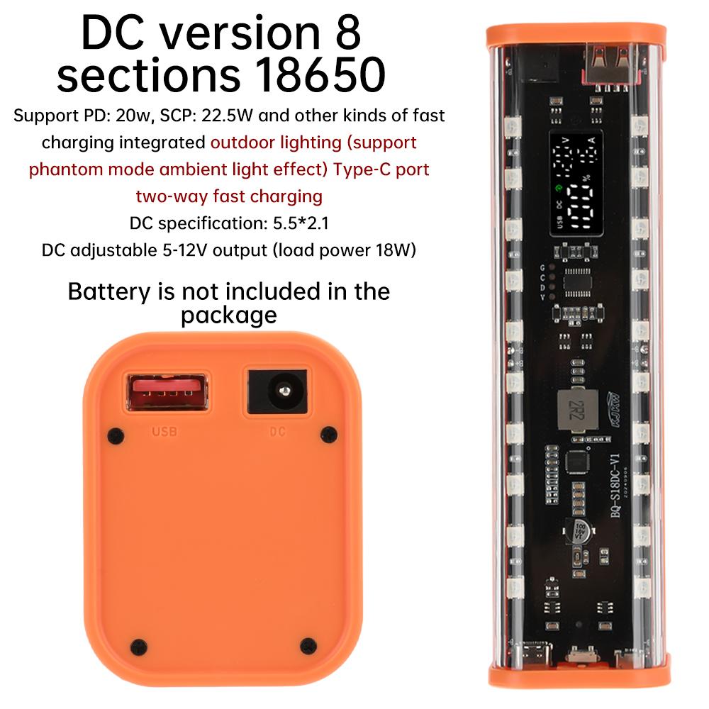

Transparent Model 8pcs 18650 Battery Pack Charging Power Case DC Adjustable Voltage Solder-free Mobile Power Sleeves помаранчевий