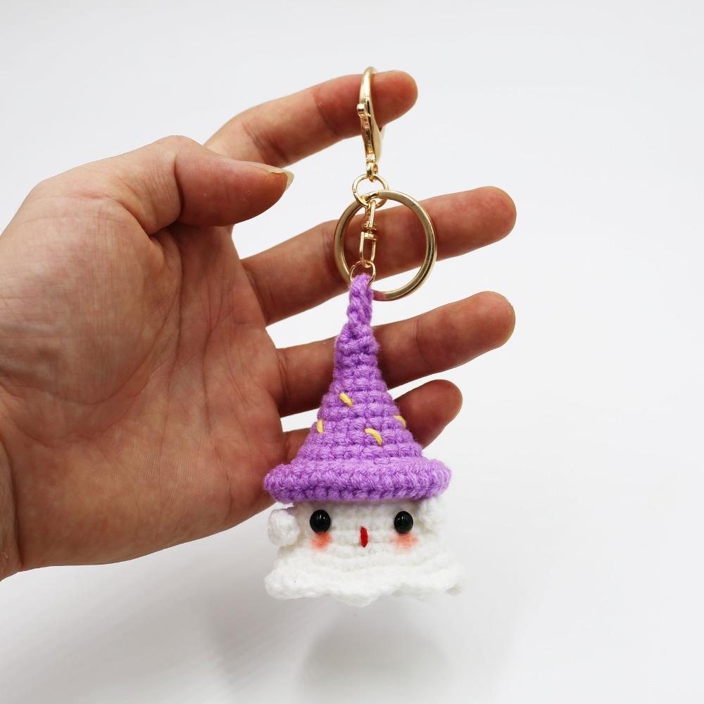 Crochet Little Ghost Key Pendant Handmade Cartoon Knitted Ghost Ornament Halloween