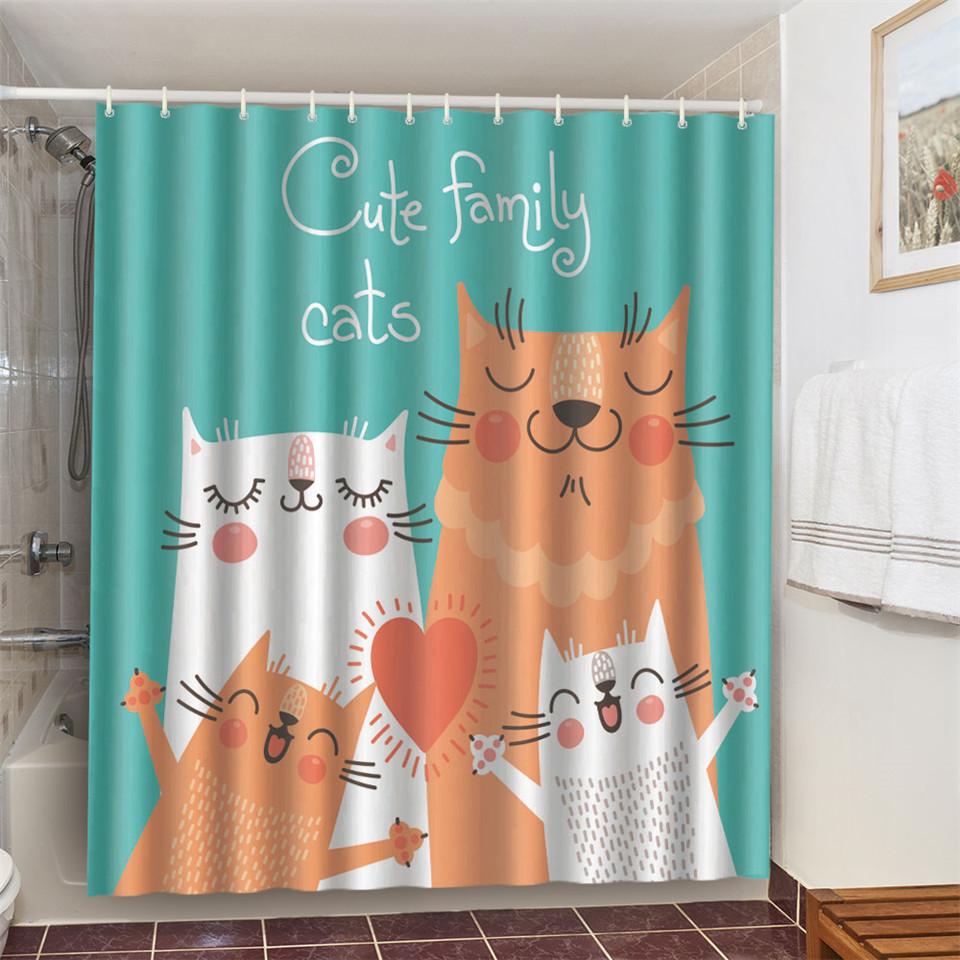Cat Brushing Teeth Shower Curtain Bathroom Product Waterproof Durable Polyester Fabric Room Decoration cortinas With 12pcs Hooks