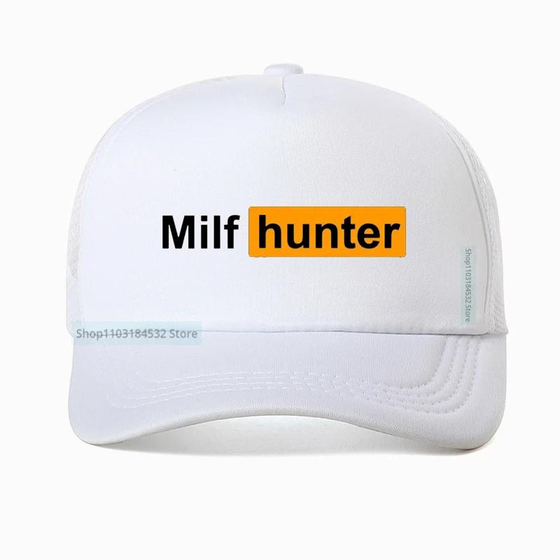 MILF Hunter Baseballkappe Lustiger Erwachsenenhumor Witz Für Männer, die Milfs Lieben Grafische Trucker-Kappen Sommer Outdoor Sonnenschutz Netzmütze