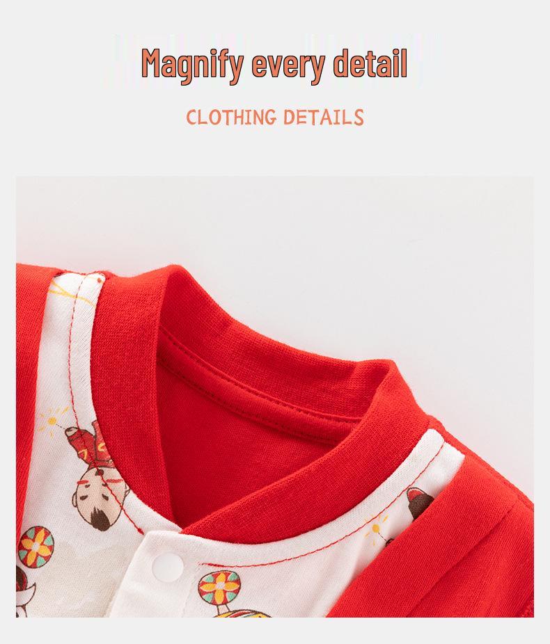 Chinese Style Newborn Long Sleeve Two-Piece Look Romper - Autumn Baby Bodysuit for Crawling