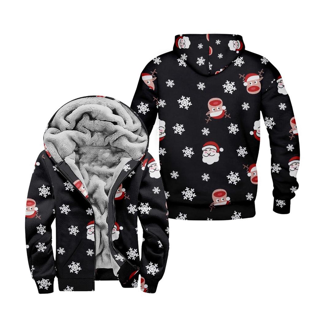 Men's Personalized Casual Printing Long Sleeve Zipper Sweater Thick Cotton Suit Winter