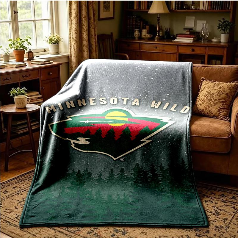 Minnesota-Wild Hockey Team Throws Blanket Flannel Blankets Plush for Couch Bed Gifts for Men Women Travel picnic blanket Christmas fan gifts