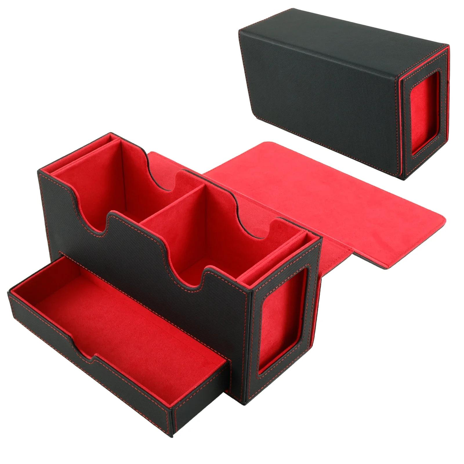 

Double Card Deck Box Large Capacity Card Storage Box PU Leather Strong Magnet Card Deck Case for Single Double Sleeved Cards