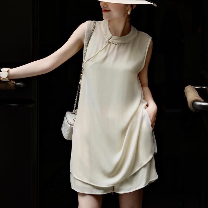 Lanser 2026 Summer Mulberry Silk Chinese Knot Pearl Button Vest XL грязно-белый