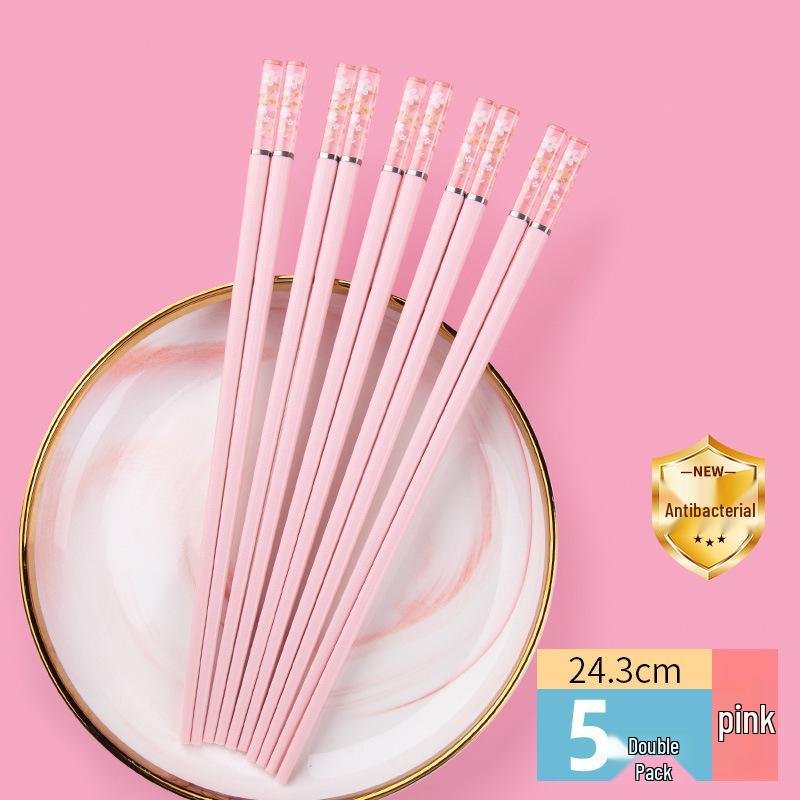 Cherry Blossom Antibacterial Non-slip Red Alloy Chopsticks - Single Pair
