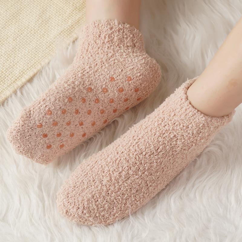 New Women's Slouch Socks Women Thickened Coral Fleece Warm Indoor Floor Silicone Non-slip Invisible Cotton Boat Socks