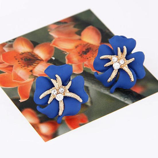 Elegant Flower Sea Star Shiny Rhinestone Ear Stud Earring Wedding Bridal Jewelry