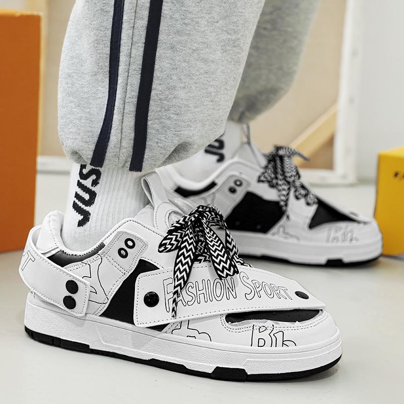 New Blue Men's Trendy Sneakers Fashion Buckle Skateboard Shoes For Men Low-Cut Platform Casual Sneakers Man Zapatillas Hombre