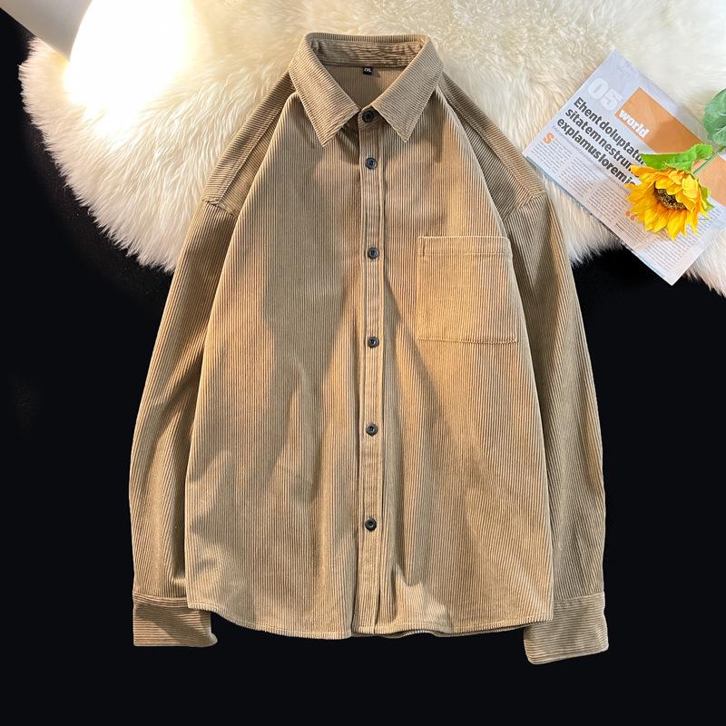 

Весенне-осенняя вельветовая рубашка с длинным рукавом, мужская винтажная американская ретро-рабочая одежда, пальто, модный повседневный топ 3XL темно-коричневого