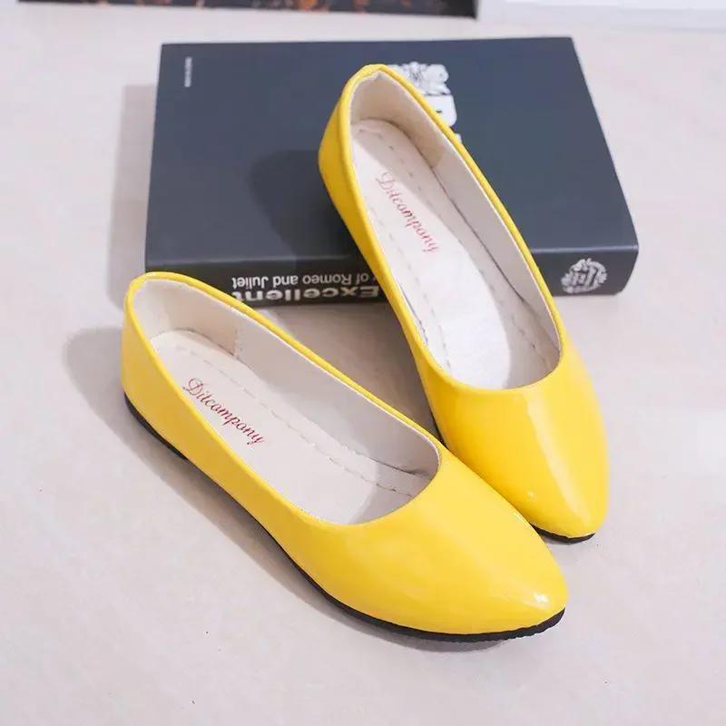 

Модные женские балетки конфетных цветов, белые свадебные туфли, женские балетки из лакированной кожи, слипоны, zapatos mujer, женские туфли-лодочки224 42 жёлтый