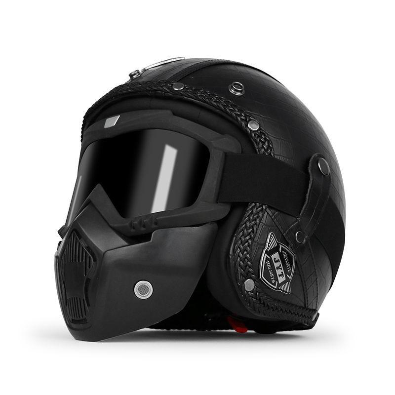Retro Helmet Electric Motorcycle Leather Helmet Summer Pedal Cruise Motorcycle Harley Men and Women Three Quarter Helmet Half Helmet