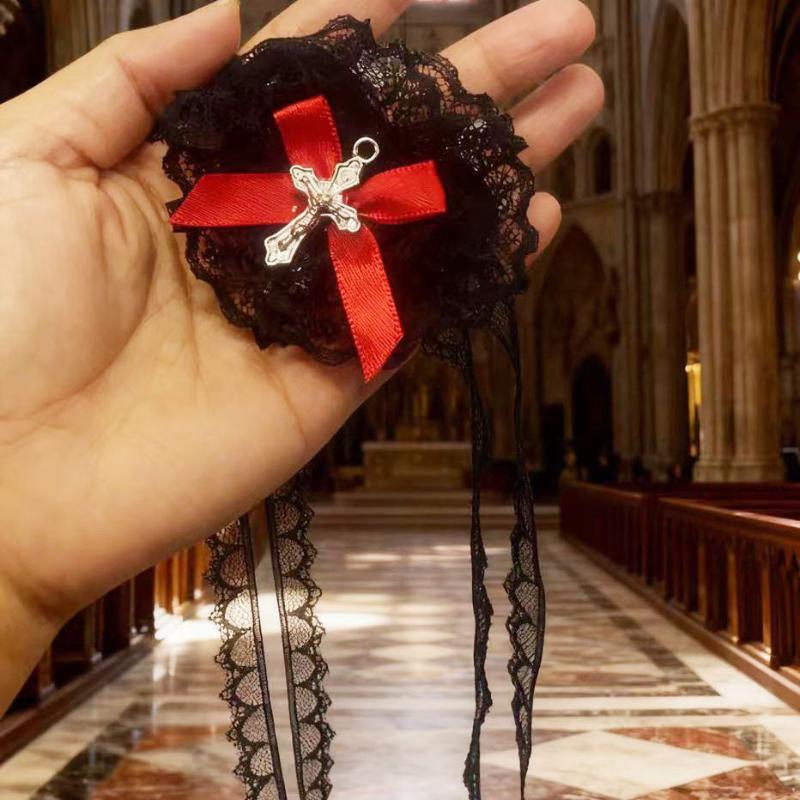 Women Sweet And Cool Black White Lace Bows Heart Cross Eye Mask Suitable For Halloween Theme Lolita Dark Gothic Cos Accessories