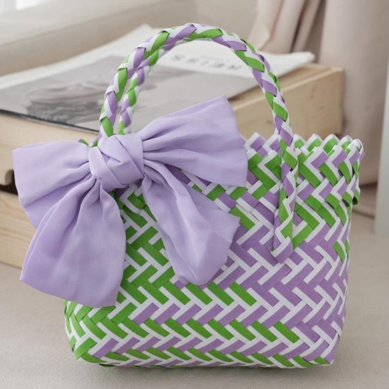 Elegant Bowknot Accent Basket for Weddings Holiday Gatherings and Travel Uses