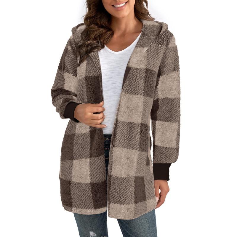 Autumn and Winter Women's Jacket Loose Plaid Wool Cardigan Fashion Sweater