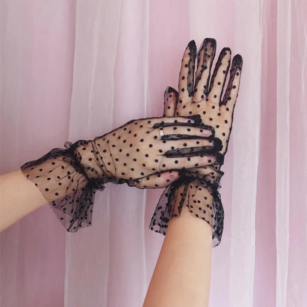 Flexible Accessories Stretchy Full Finger Sunscreen Spots Tulle Gloves Lace Mittens Spots Gloves