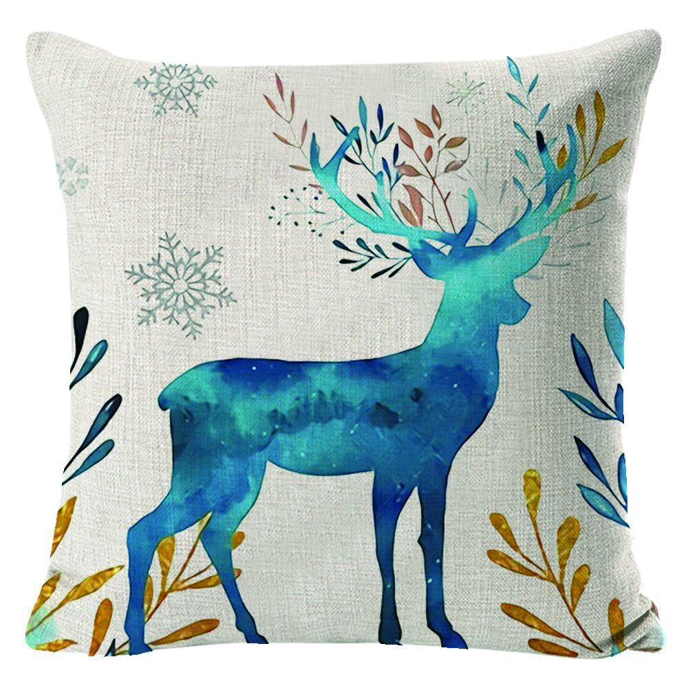 New Christmas Pillow Cover Elk Linen Print Pillow Cushion Cover Sofa Decorative Cushion