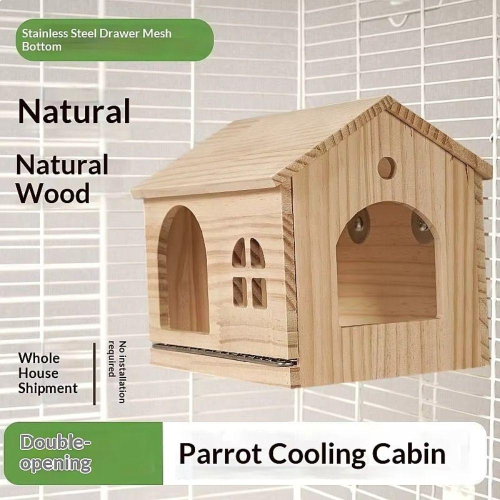 Drawable Bottom Bird Wooden House Pullable Bottom Hanging Bird Nest Parrot Cage Accessories