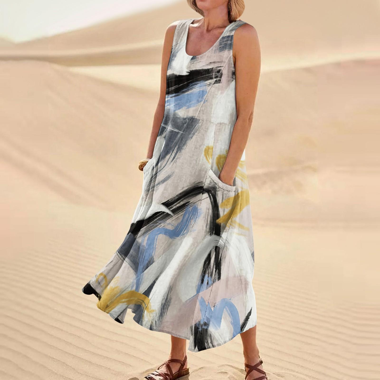 

Жіноча літня сукня. Повсякденні вільні довгі пляжні сукні для відпочинку XL