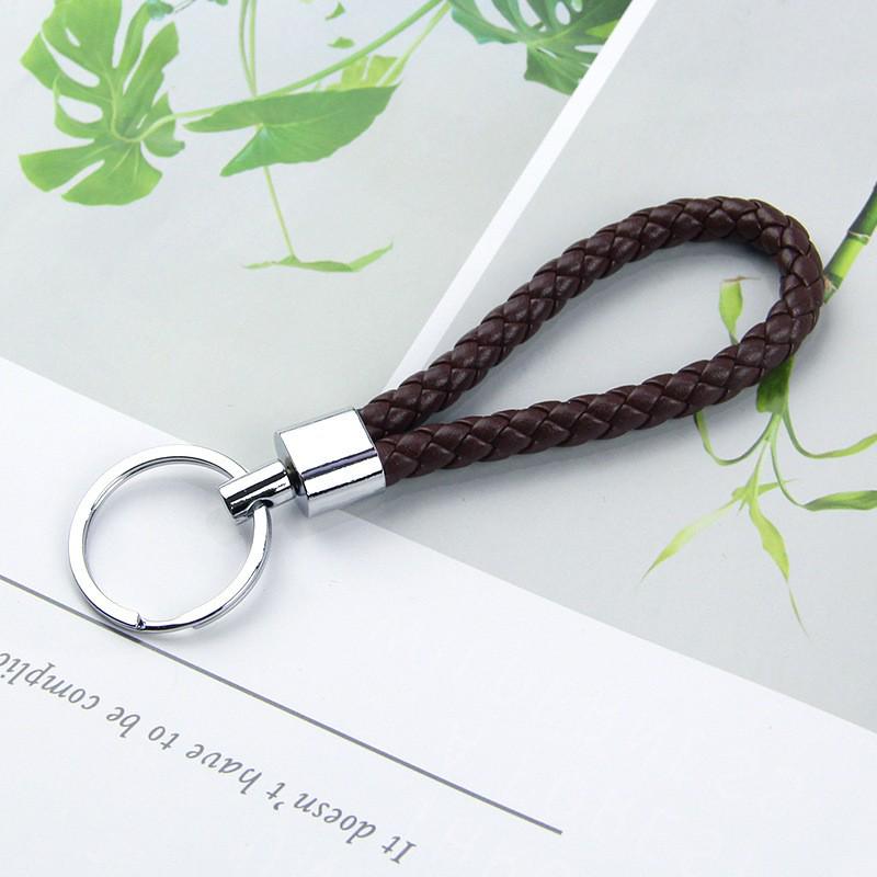 Solid Color Woven Leather Key Pendant for Men and Women - Couple's Metal Keyring Accessory