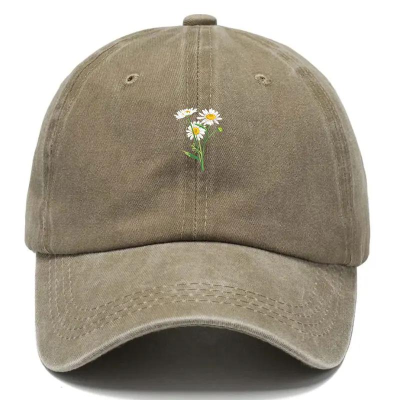 Cappellino Cotone Lavato Vintage Stile Papà Moda Streetwear Hip Hop Regolabile Per Uomo E Donna Casual Estivo Cappellino Ricamo Fiori Baseball