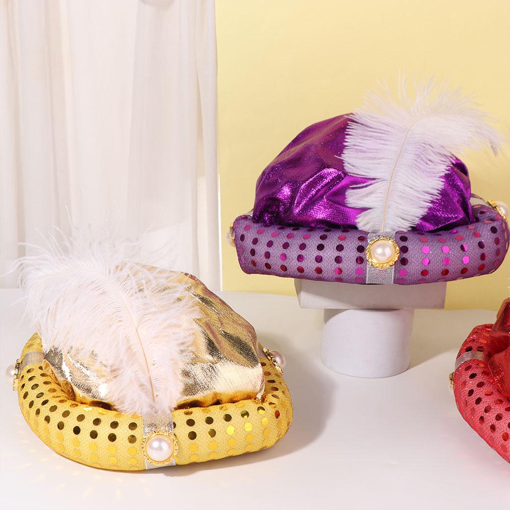 Party Hat Head Wraps Indian Cap Performance Props Headpiece Sultan Turban Hats Role Playing Fancy Dress Arab Headwear Halloween