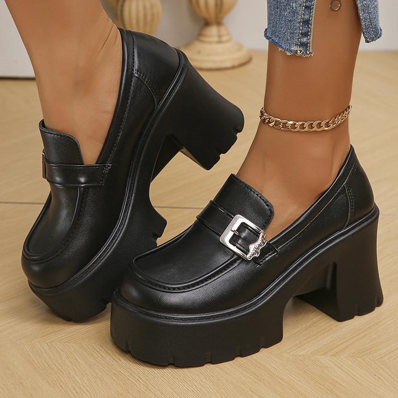 Lucyever Chunky High Heels Loafers Women Spring New Platform Pumps Woman Fashion Buckle Thick Bottom Gothic Shoes Female