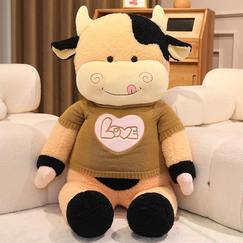 Large Sweater Cow Doll Plush Toy Cow Doll Girl Sleeping Soothing Doll Birthday Gift