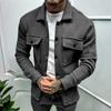 Men's Knitted Shacket Jacket Solid Black Lapel Cardigan with Double Chest Pockets Slim Fit Casual Coat for Men