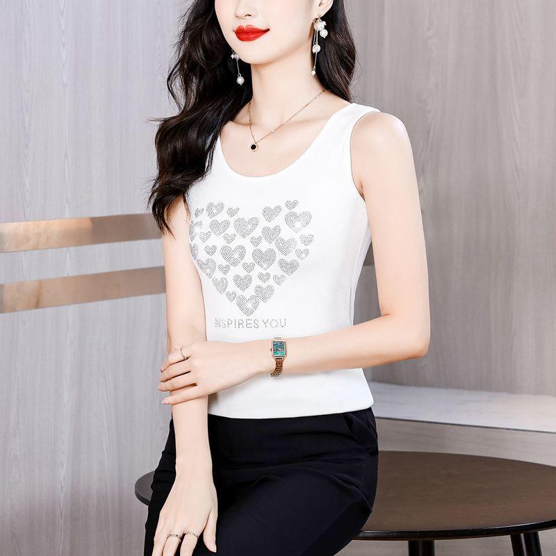 Damen Ärmelloses Rundhals T-ShirtSommer Mama Outfit Schwere Strasssteineht Stilvolle Lockere PassformSchlankmachende und Altersreduzierende Bluse