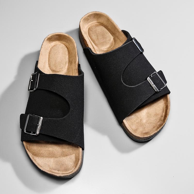 

Fashion Classic Retro Style Outdoor Men Slippers Leather Lightweight Summer Casual Beach Slippers Male Flat Non-Slip Comfort Lazy Slides 46 чорний