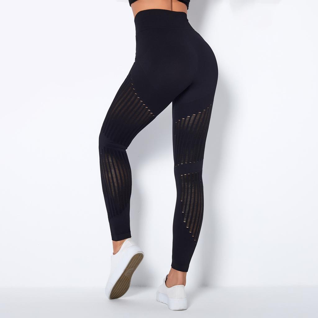 Seamless Knitted Sexy Stripe Moisture Wicking Yoga Pants, Sports Running Fitness Pants For Women