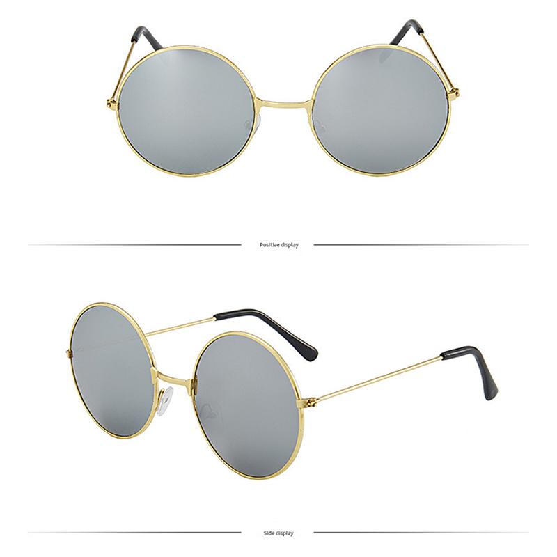 Classic Vintage Metal Round Shape Frame Colored Lenses Sunglasses Unisex Trendy Uv Protection Reflective Sunglasses