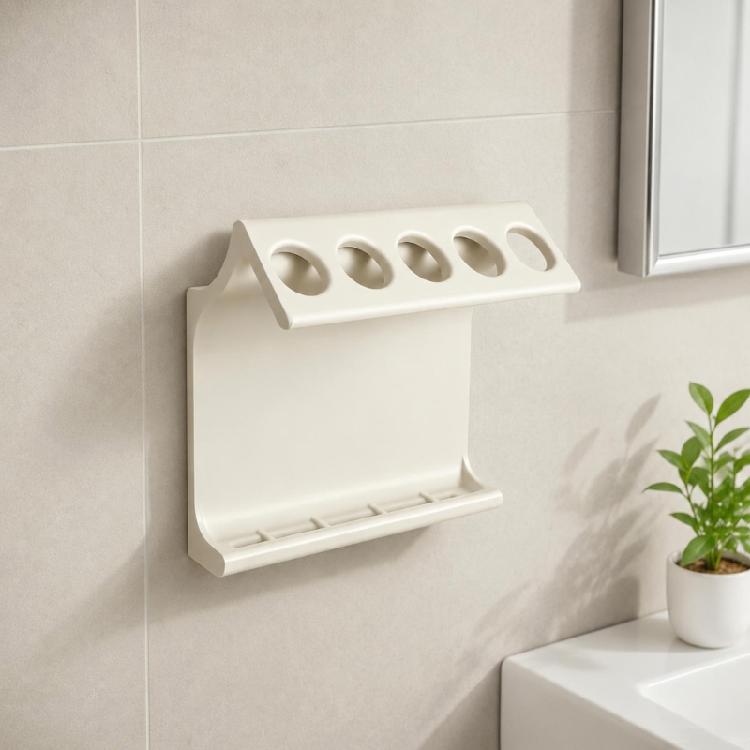 Ventilated 3D Printed Toothbrush Holder for Bathroom, Hanging Toothpaste Rack with 5 Positions and Lower Storage Shelf, Space Saving