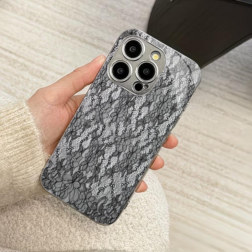 Black Floral Lace Print phone case mobile phones for iphone 17 pro max cover Glass for iPhone 17 16 15 14 13 12 11pm Pro Plus