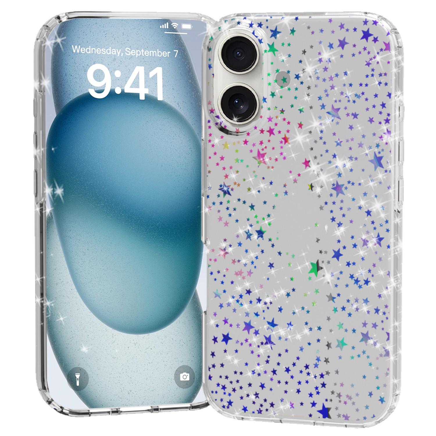 

For iPhone 16 Phone Case IMD Pattern Print PC TPU Mobile Cover Laser Star