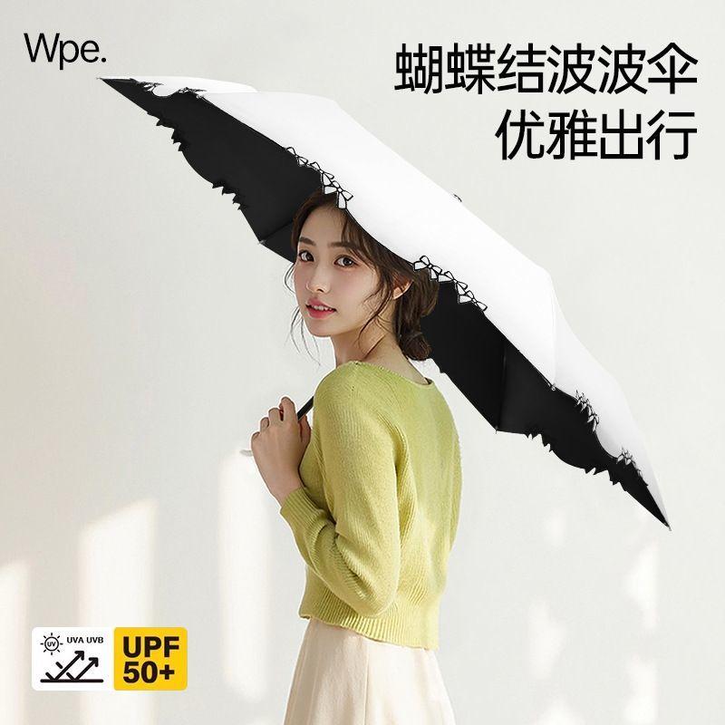 BEPAN Three-fold Handle Sun Umbrella, Portable Embroidered Folding Sun Umbrella, UV Protection, Suitable for Both Sunny and Rainy Days