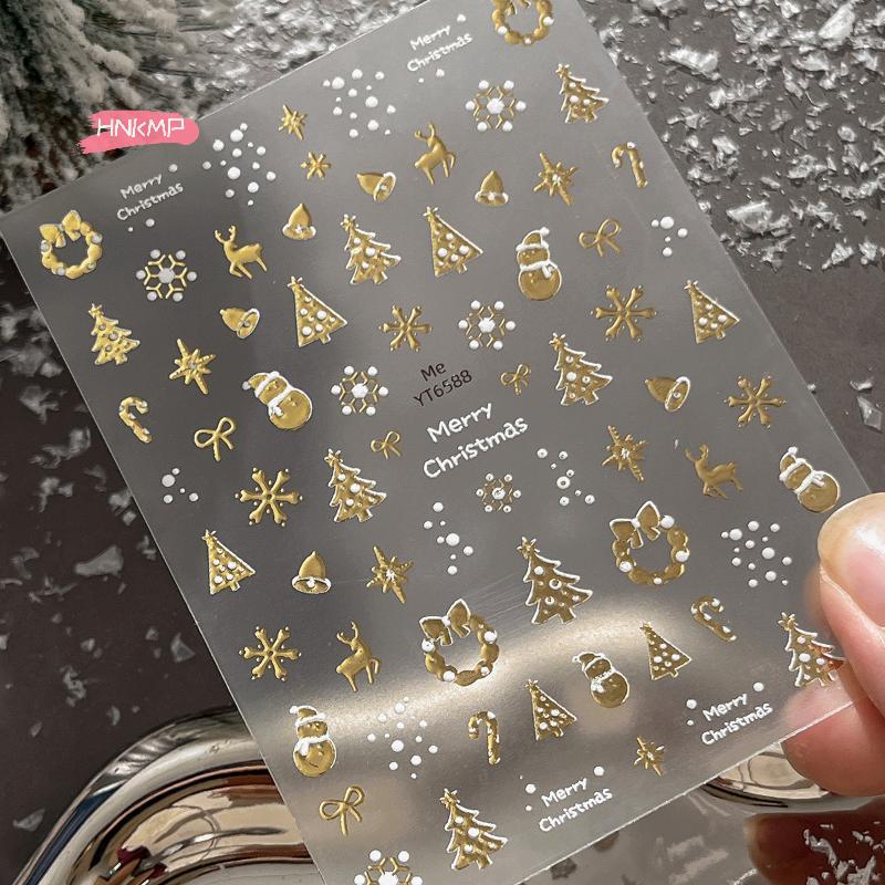 1Pcs Christmas Nail Art Stickers Bronzing Snowflakes Cute Cartoon Santa Claus & Christmas Tree Manicure Decals DIY for Holiday