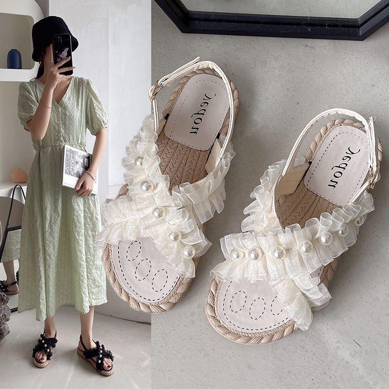Roman Style Sandals for Women Summer 2025 No Heel Flat Rubber Ladies Shoes Footwear Beach Vintage New Breathable Fashion Daily H