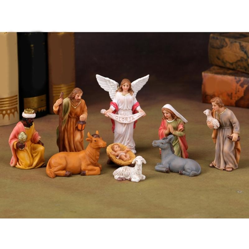 Christmas Nativity Figurines Holy Family Figure with Donkey Nativity Figure,Table Ornament Religious Christmas Decors
