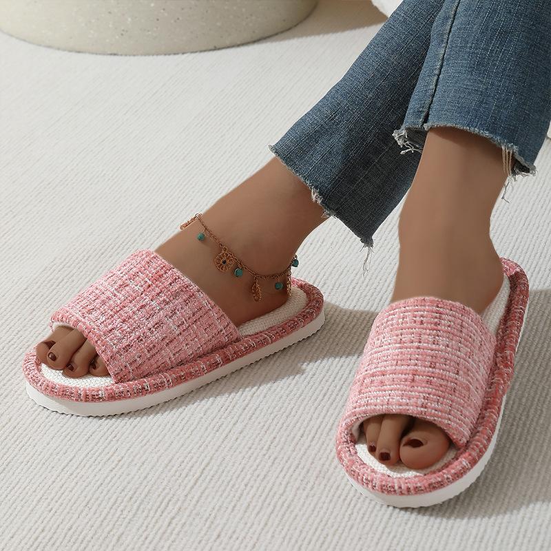 Leinenslipper Damen Sommer Indoor Zuhause Schweißabsorbierend Zuhause Rutschfest Vier Jahreszeiten Zuhause Boden Baumwolle und Leinen Slipper Stoff Herren