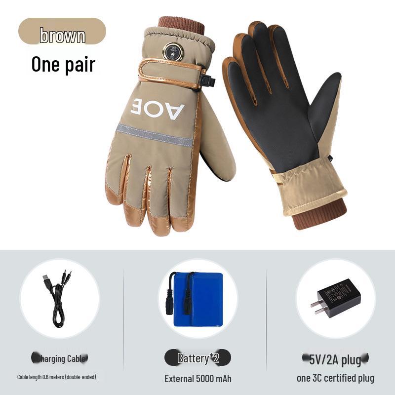 Women s Smart Electric Heating Gloves - Double-Sided Heated, Winter Warm for Motorcycle Riding One Size коричневый