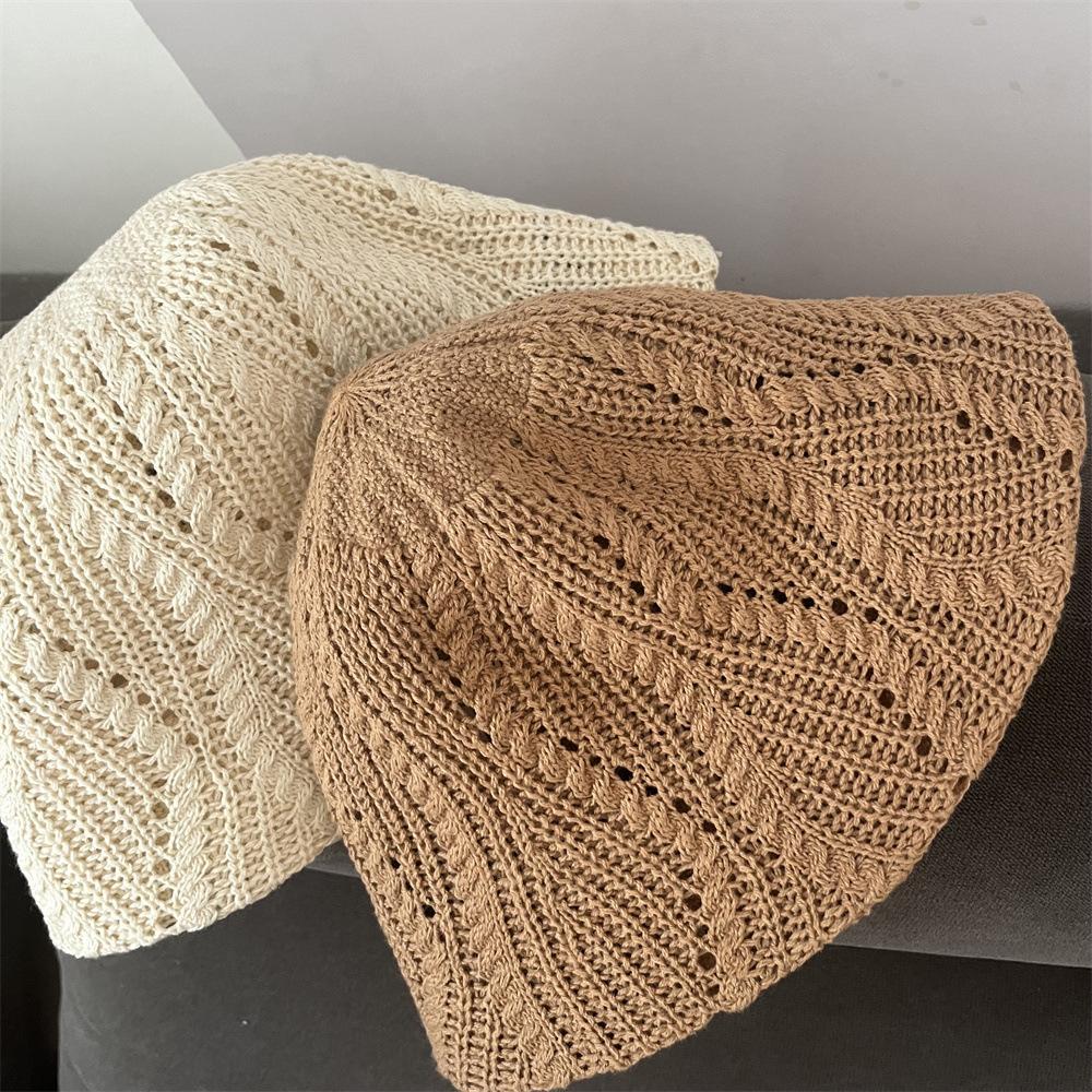 Spring and Autumn Knitted Solid Color Fisherman Hat Children's Fashion Versatile Hollow Plaid Bucket Hat Show Washbasin Hat Trend