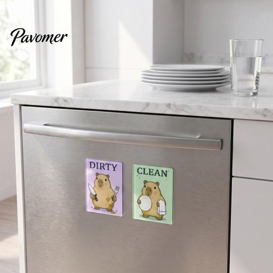 Cartoon Fridge Magnet Clean Dirty Dishwasher Magnet, Acrylic Animal Sign, Status Reminder Double-Sided & for Kitchen Decoration Sign